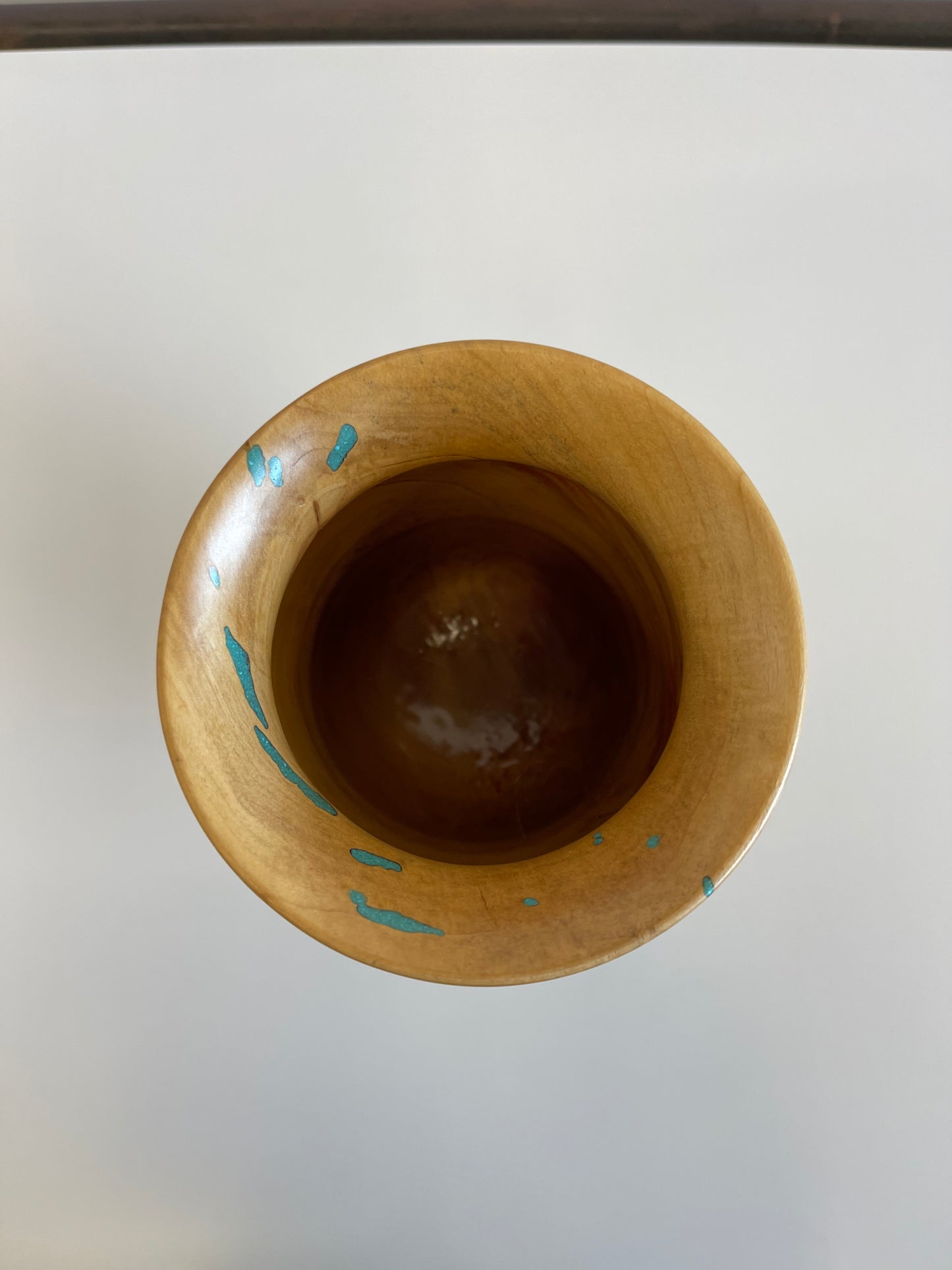 Studio-craft Turned Wood Vase with Turquoise Inlay