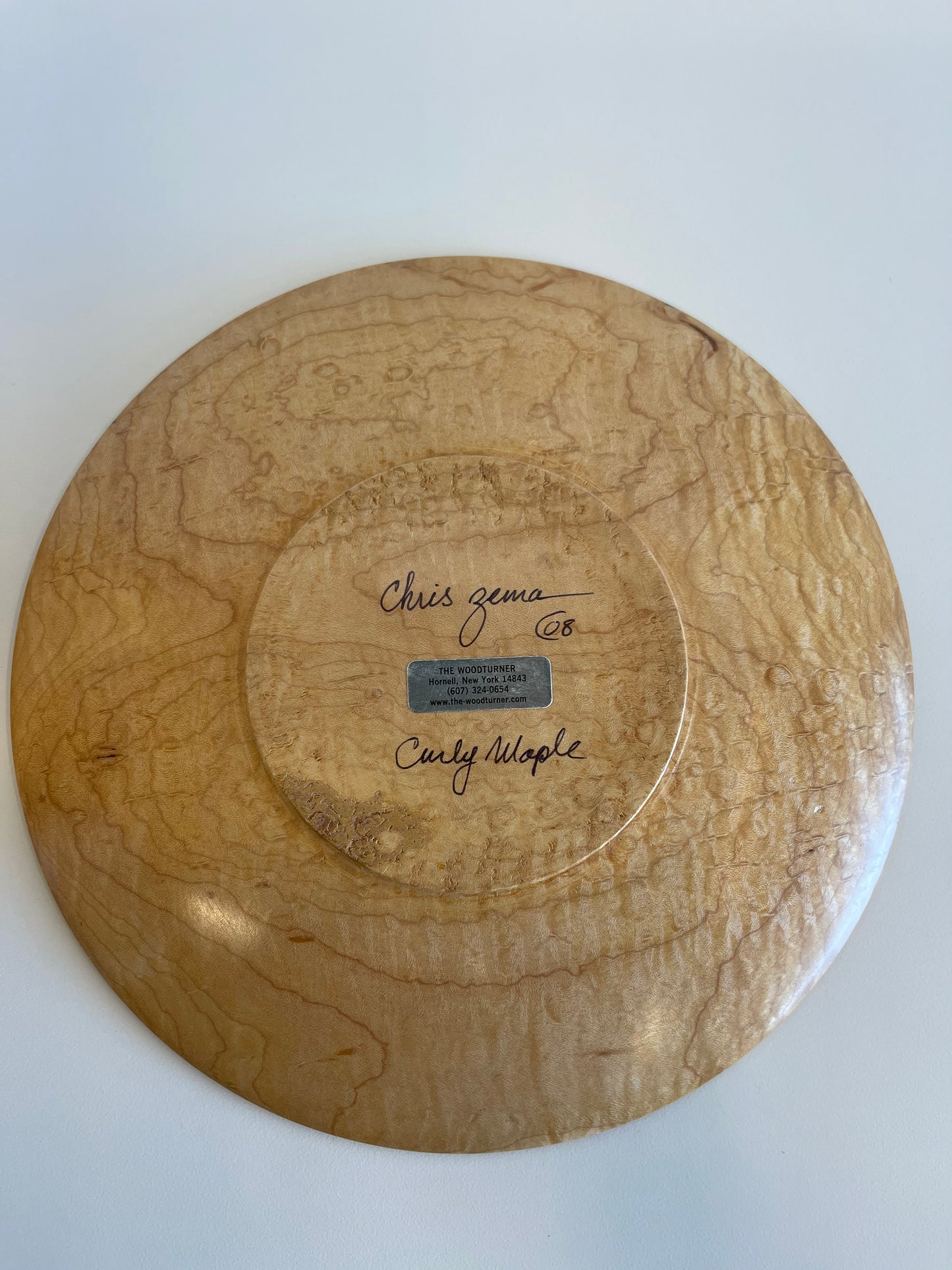 Studio-Craft Curly Maple Turned Plate with Turquoise Inlay